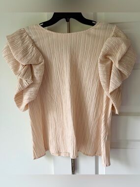 THML Blush Cream Textured Ruffle Sleeve Blouse